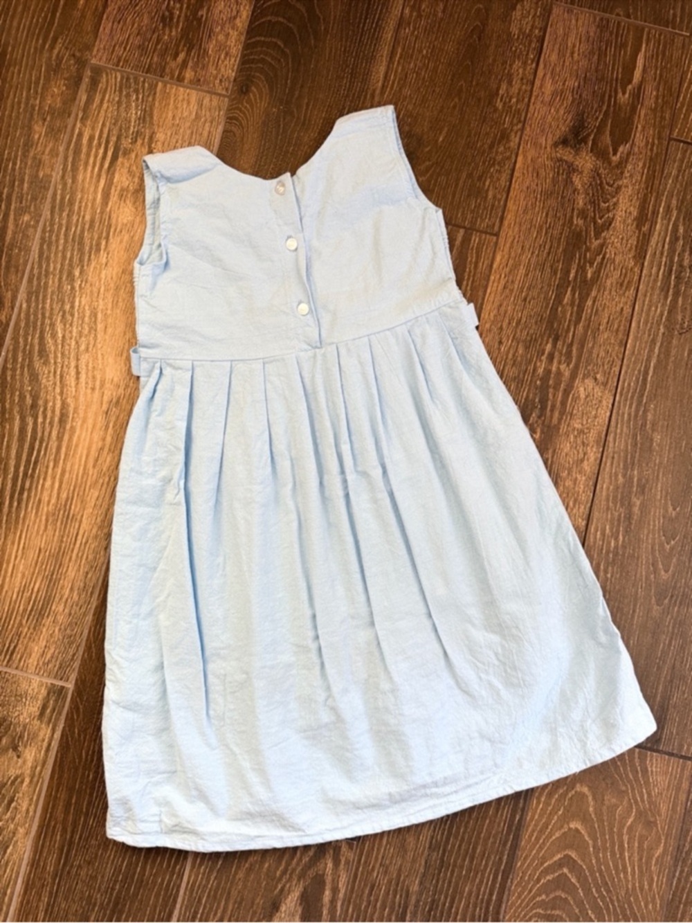 Light Blue Girls' Embroidered Floral Sundress with Tie Waist—4T - Picture 5 of 6